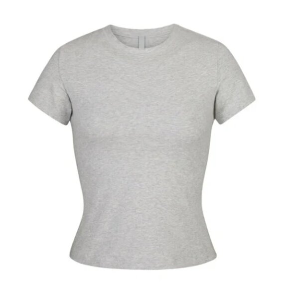 SKIMS Cotton Jersey T Shirt Womens XS Light Heather Grey Basic Casual Tee NWT - Picture 1 of 8